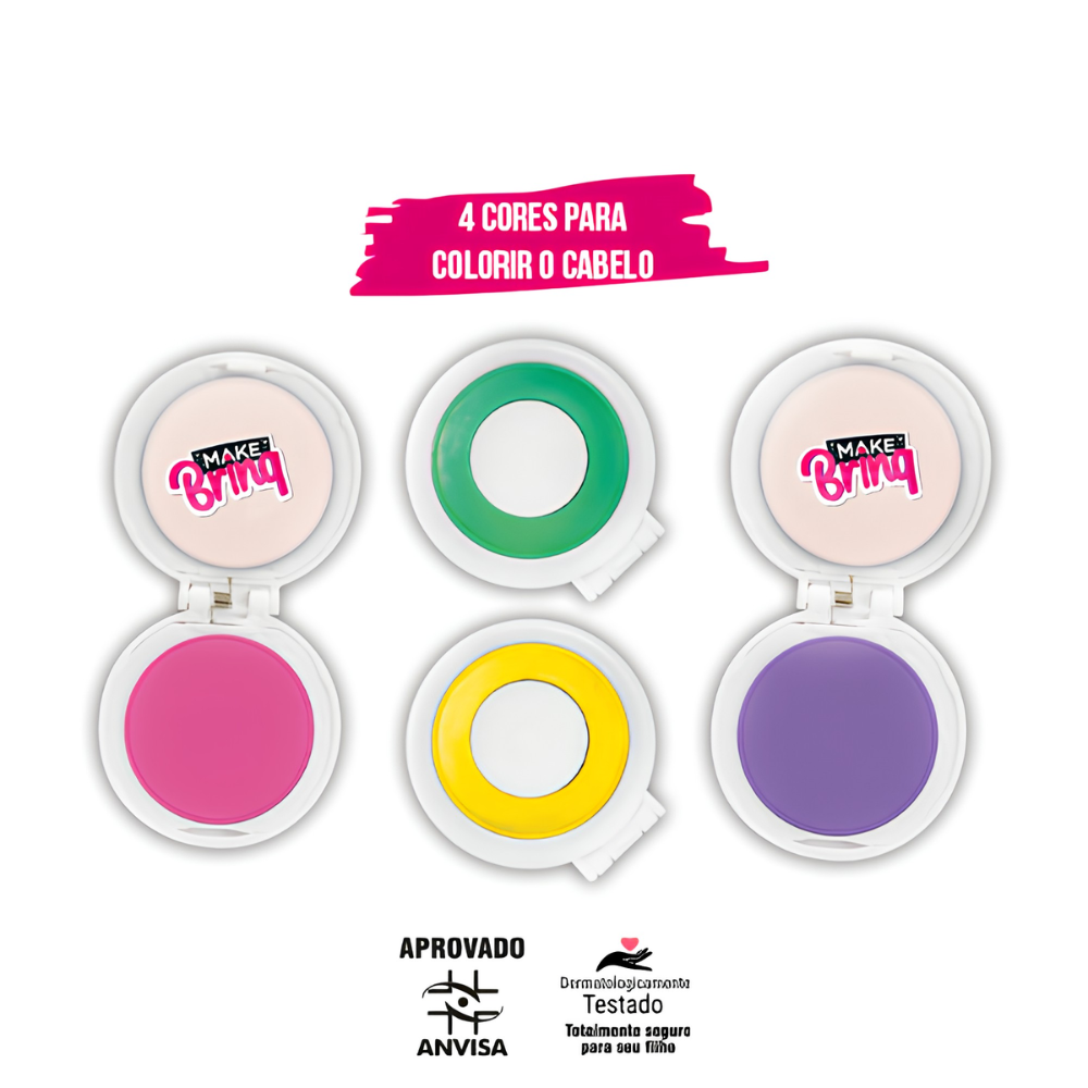 Kit Mechas Coloridas e Adesivos de Unhas Beleza Infantil Make Brinq POLIBRINQ