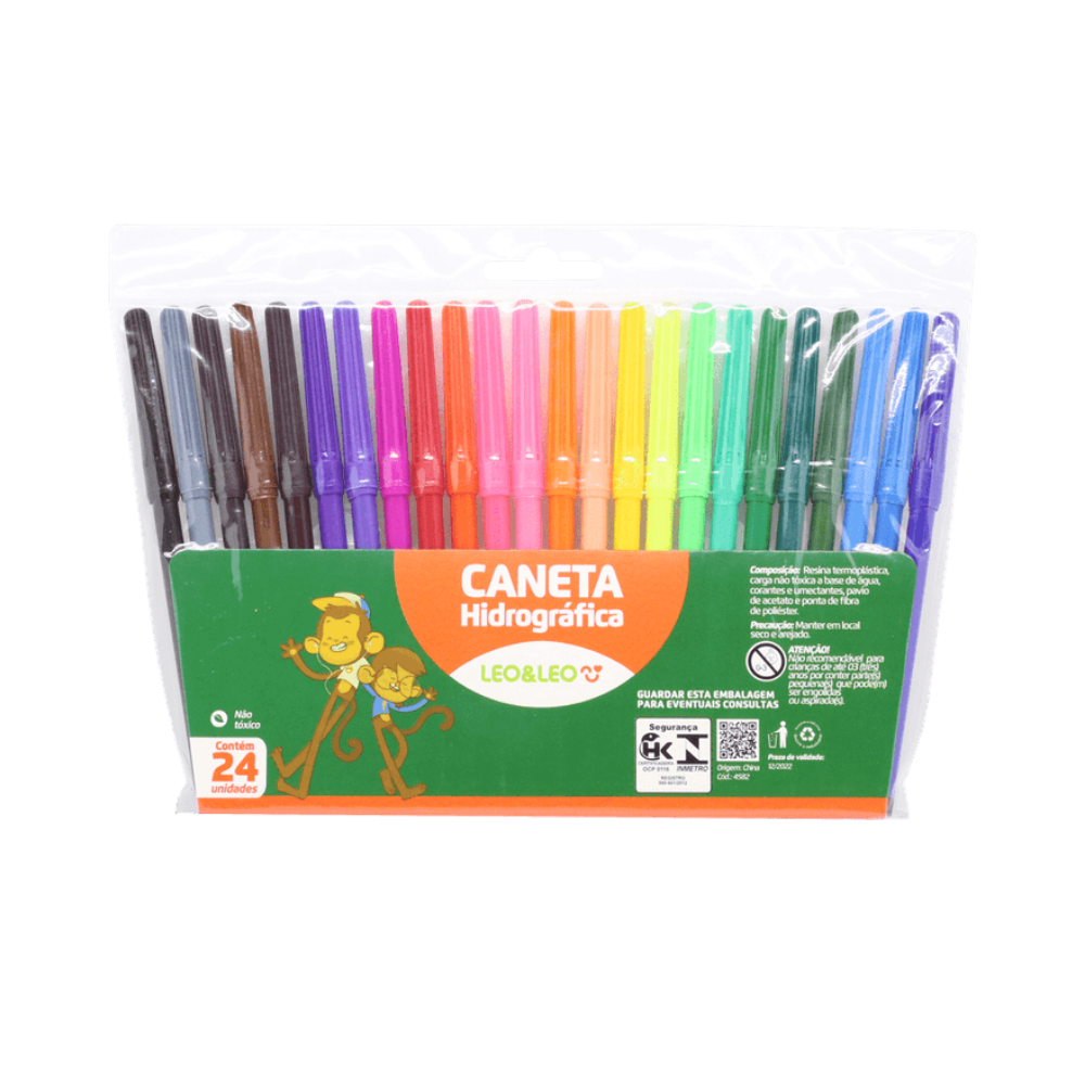 Conjunto de Canetinhas de Hidrocor Lavável 24 Cores LEO&LEO