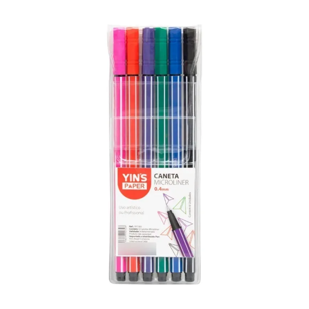 Conjunto de Canetas Fineliner 0.4mm Ponta Porosa 6 Cores YINS PAPER