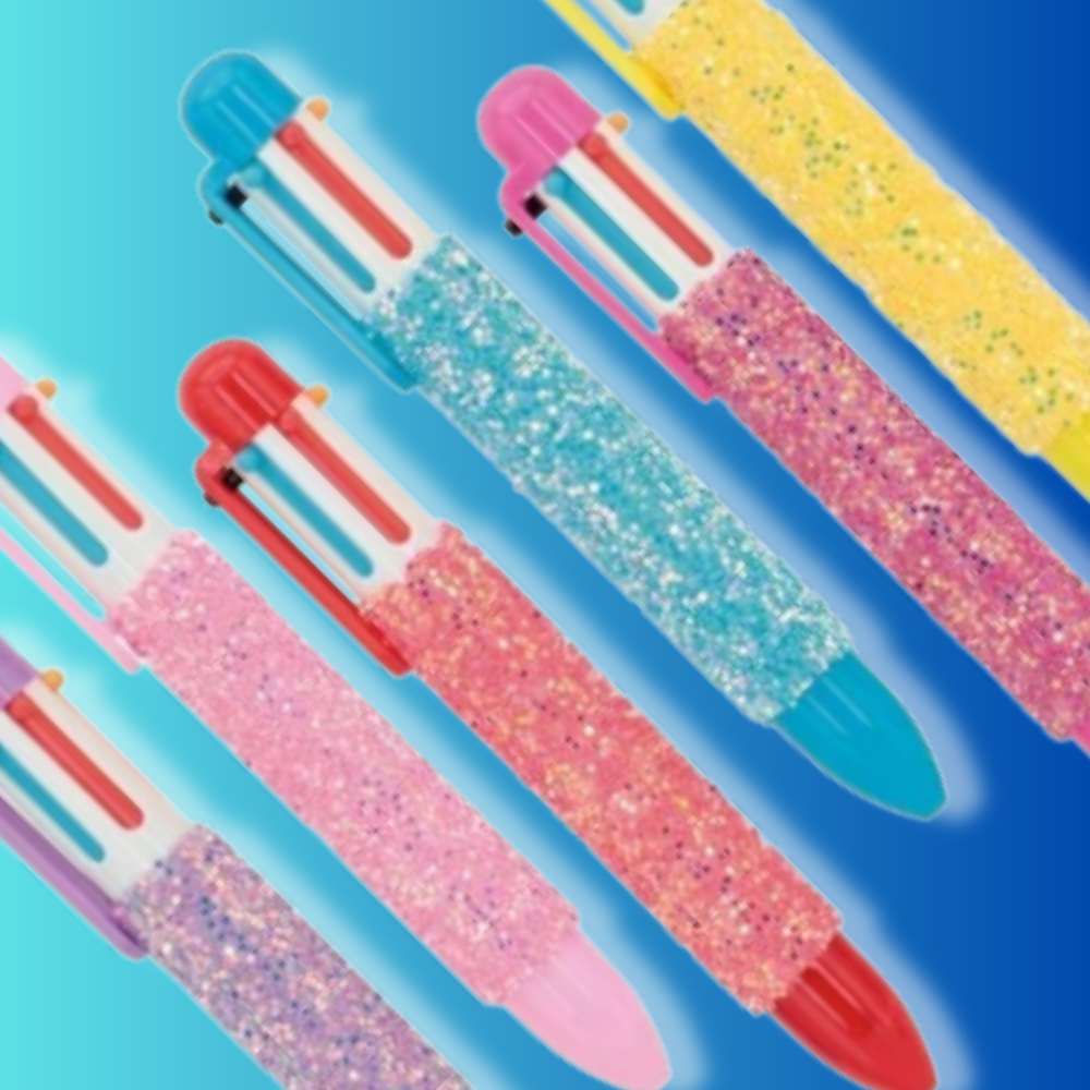 Caneta Multicolorida 6 Cores Glitzy (Vermelho) POLIBRINQ