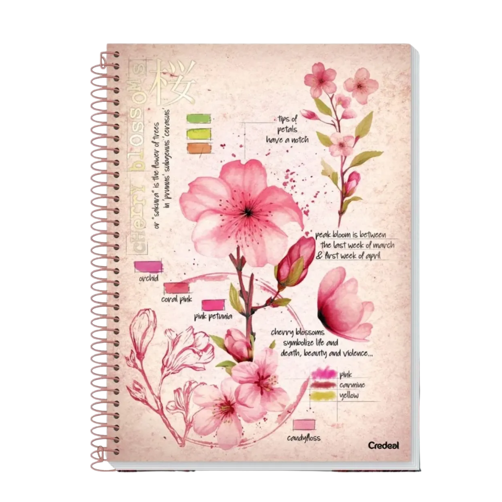 Caderno Universitário 10m 160fls Botanical (Cherry Blossom) CREDEAL