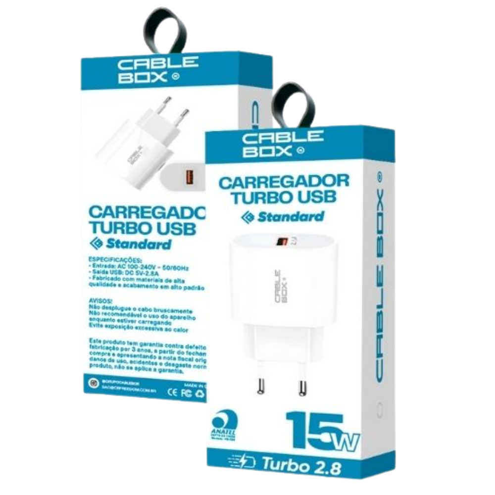 Carregador Turbo USB Fonte 15W CABLE BOX