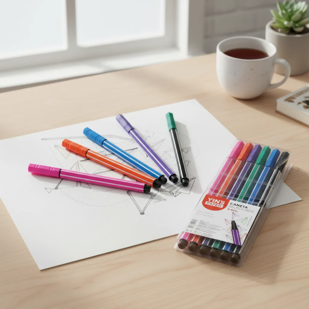 Conjunto de Canetas Fineliner 0.4mm Ponta Porosa 6 Cores YINS PAPER