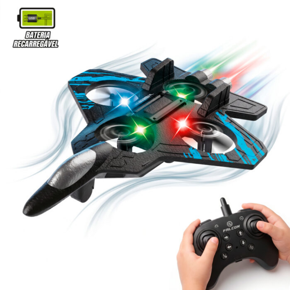 Avião Drone de Controle Remoto de Espuma com Luz Falcon POLIBRINQ