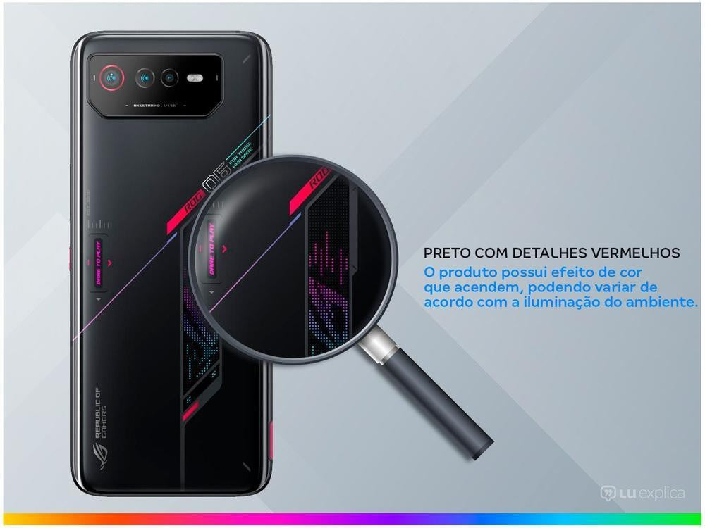 Smartphone Asus ROG Phone 6 256GB Preto 5G Snapdragon SM8475 8GB RAM 6,78” Câmer