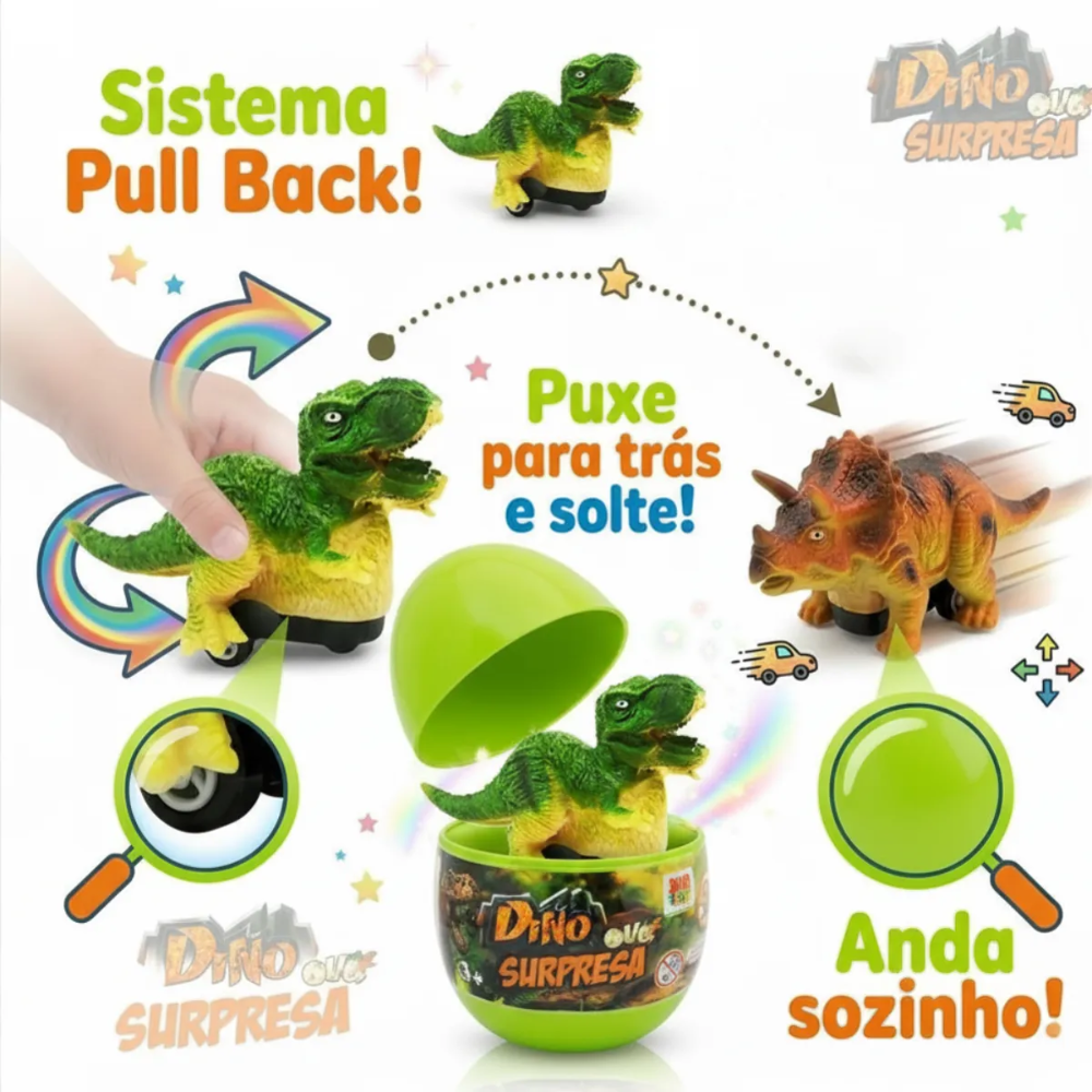 Dino Ovo Surpresa Dinossauro Pull Back DM TOYS