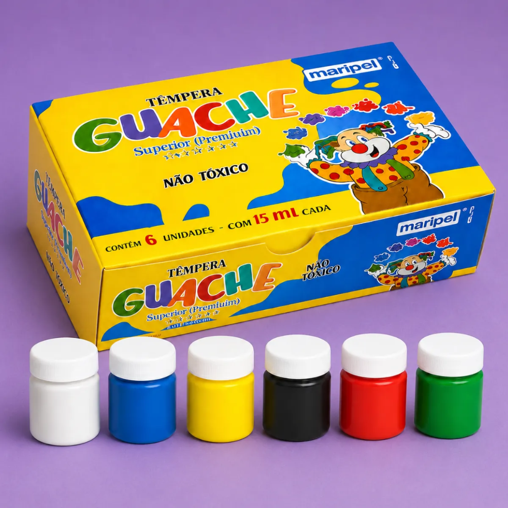 Tempera Guache 6 Potes de Cores 15ml MARIPEL