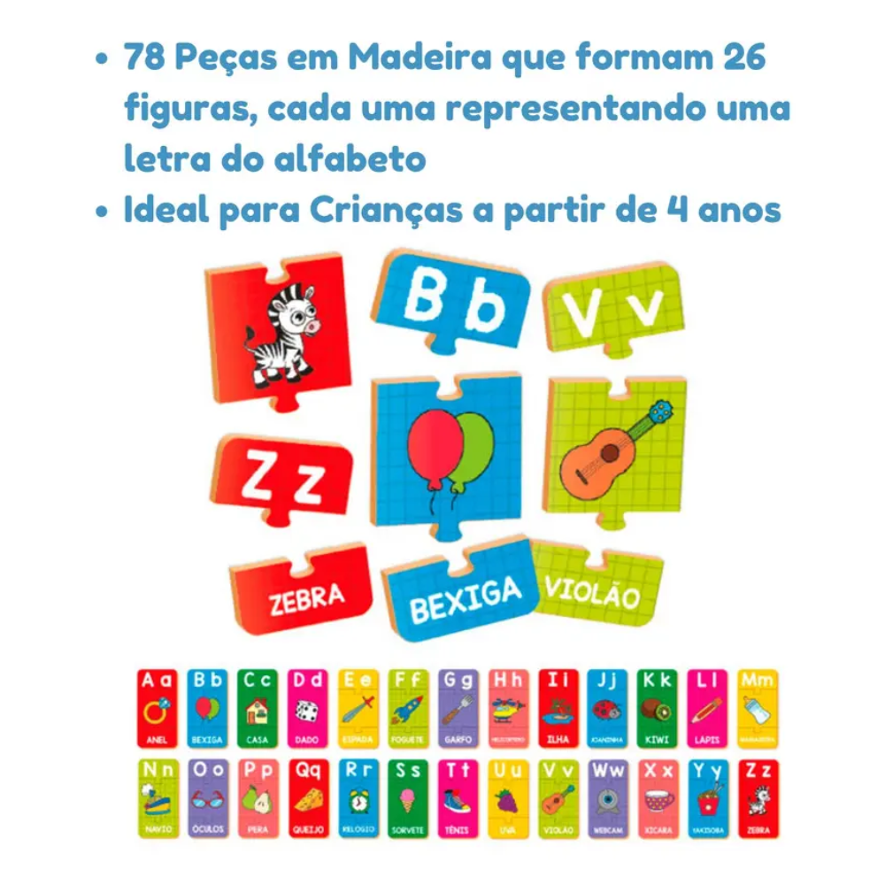 Quebra Cabeça Alfabeto Letras do A ao Z BRINCADEIRA DE CRIANÇA