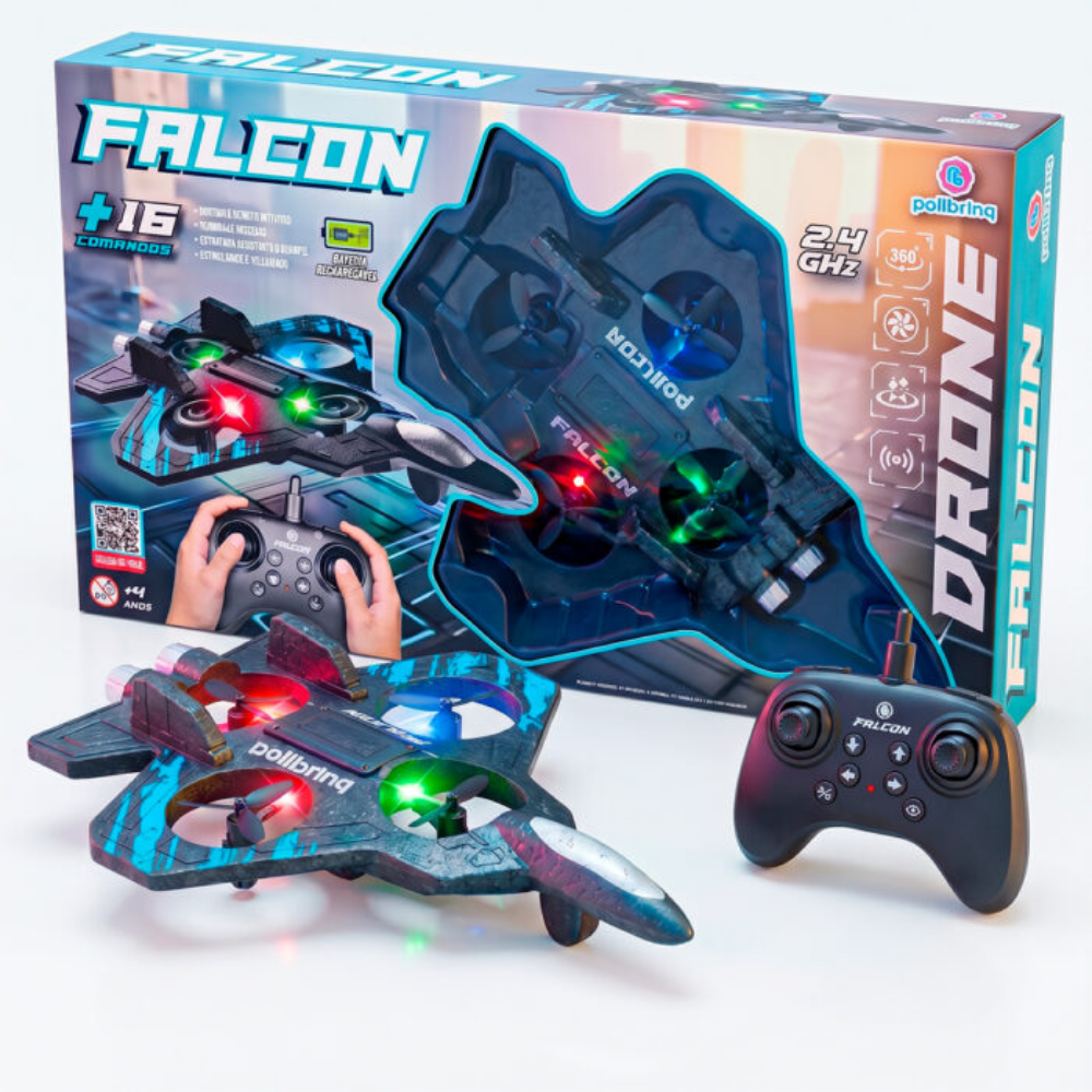 Avião Drone de Controle Remoto de Espuma com Luz Falcon POLIBRINQ