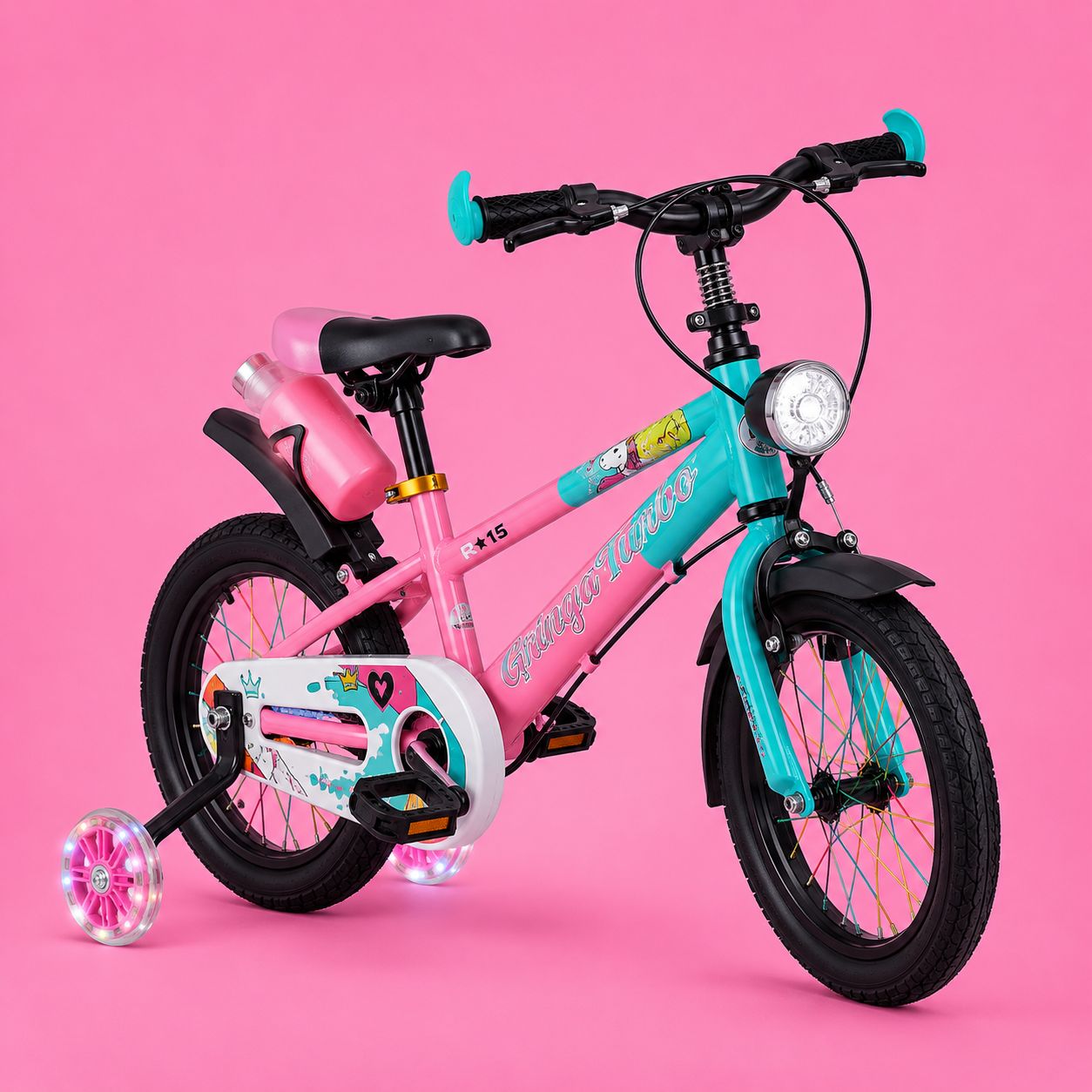 Bicicleta Infantil Aro 14 rosa 3 a 7 Anos Estilo Shark com LED + Pneu Grosso + R