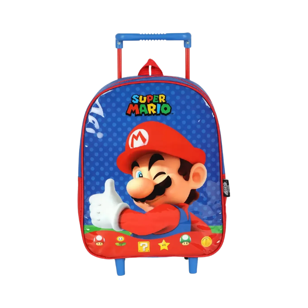 Mochila de Rodinha Infantil Super Mario Bros Azul LUXCEL