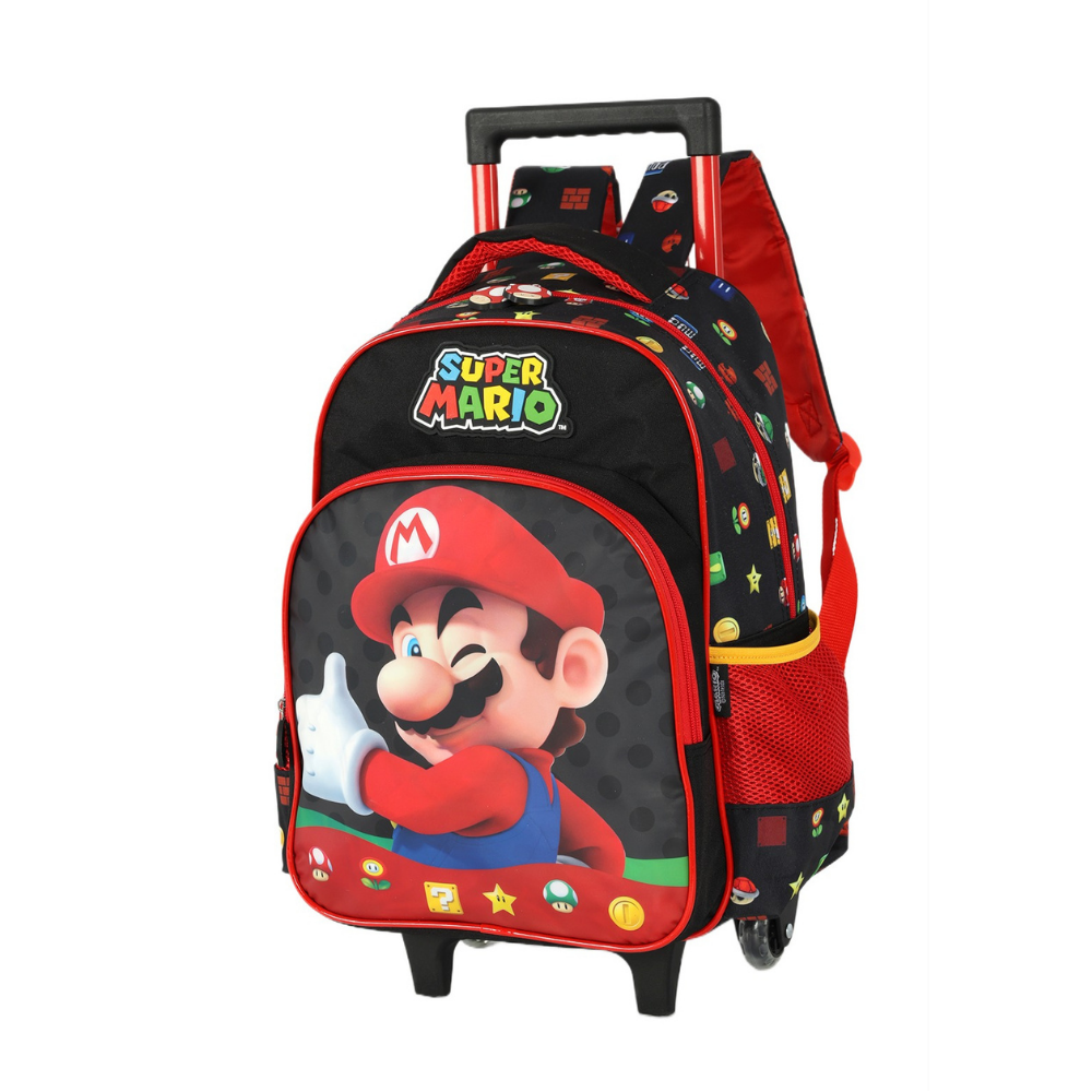 Mochila com Rodas e Alça Super Mario Bros Preto LUXCEL
