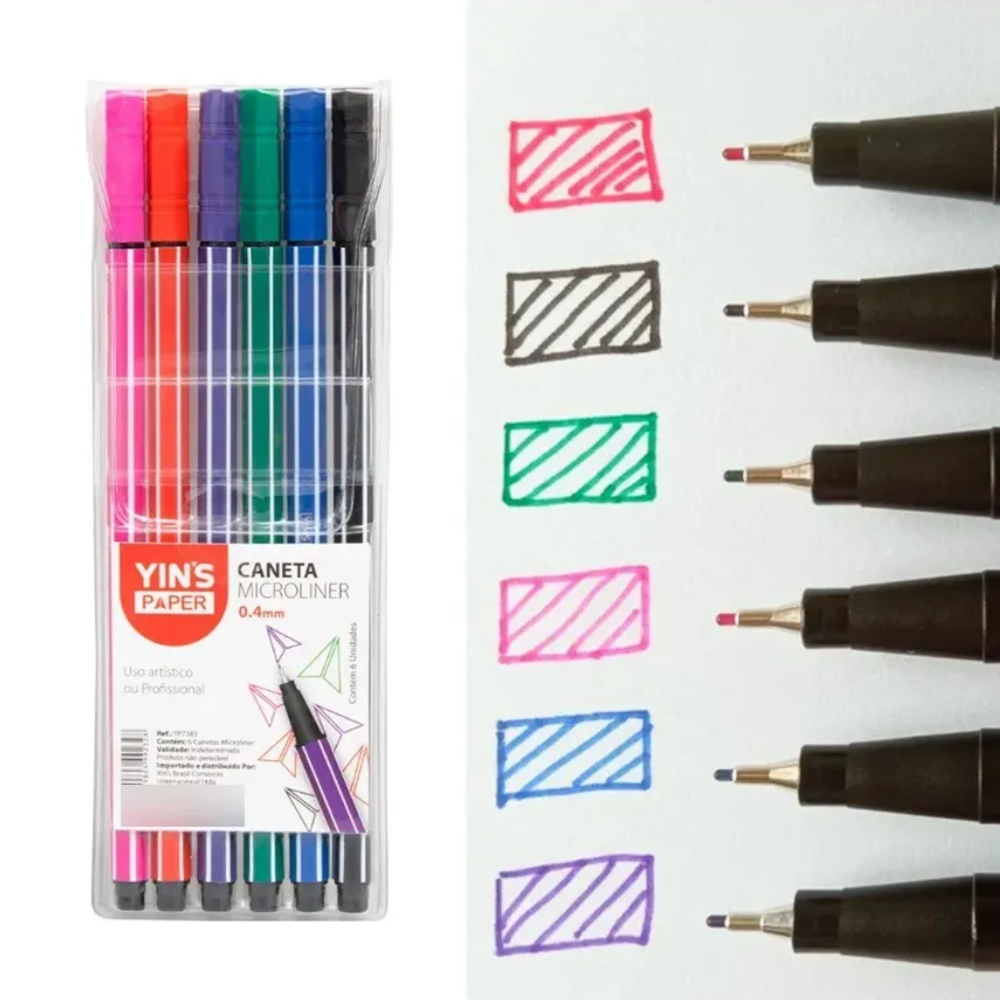 Conjunto de Canetas Fineliner 0.4mm Ponta Porosa 6 Cores YINS PAPER