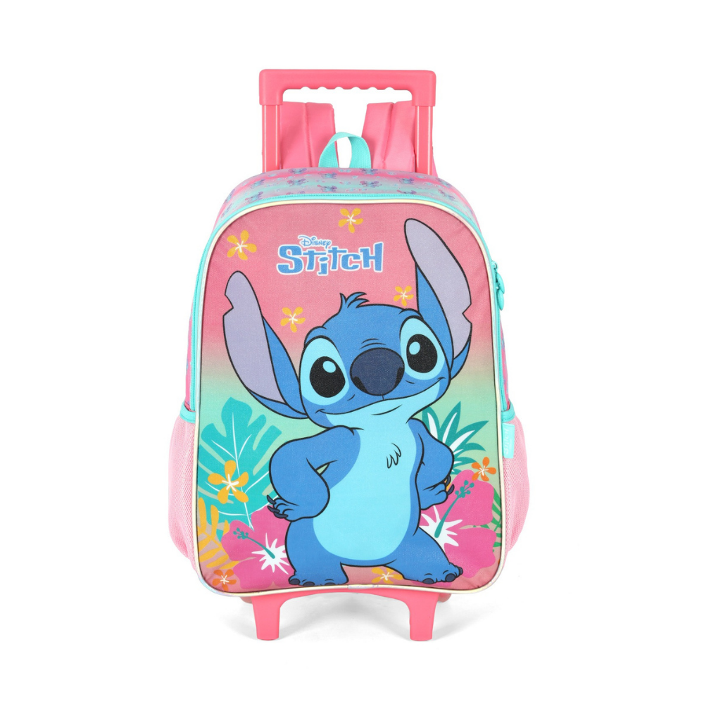 Mochila com Rodas Disney Stitch e Angel Rosa LUXCEL
