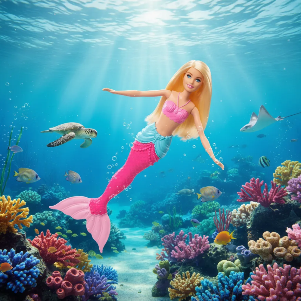 Boneca Barbie Sereia Básica Fantasy Cauda Rosa MATTEL