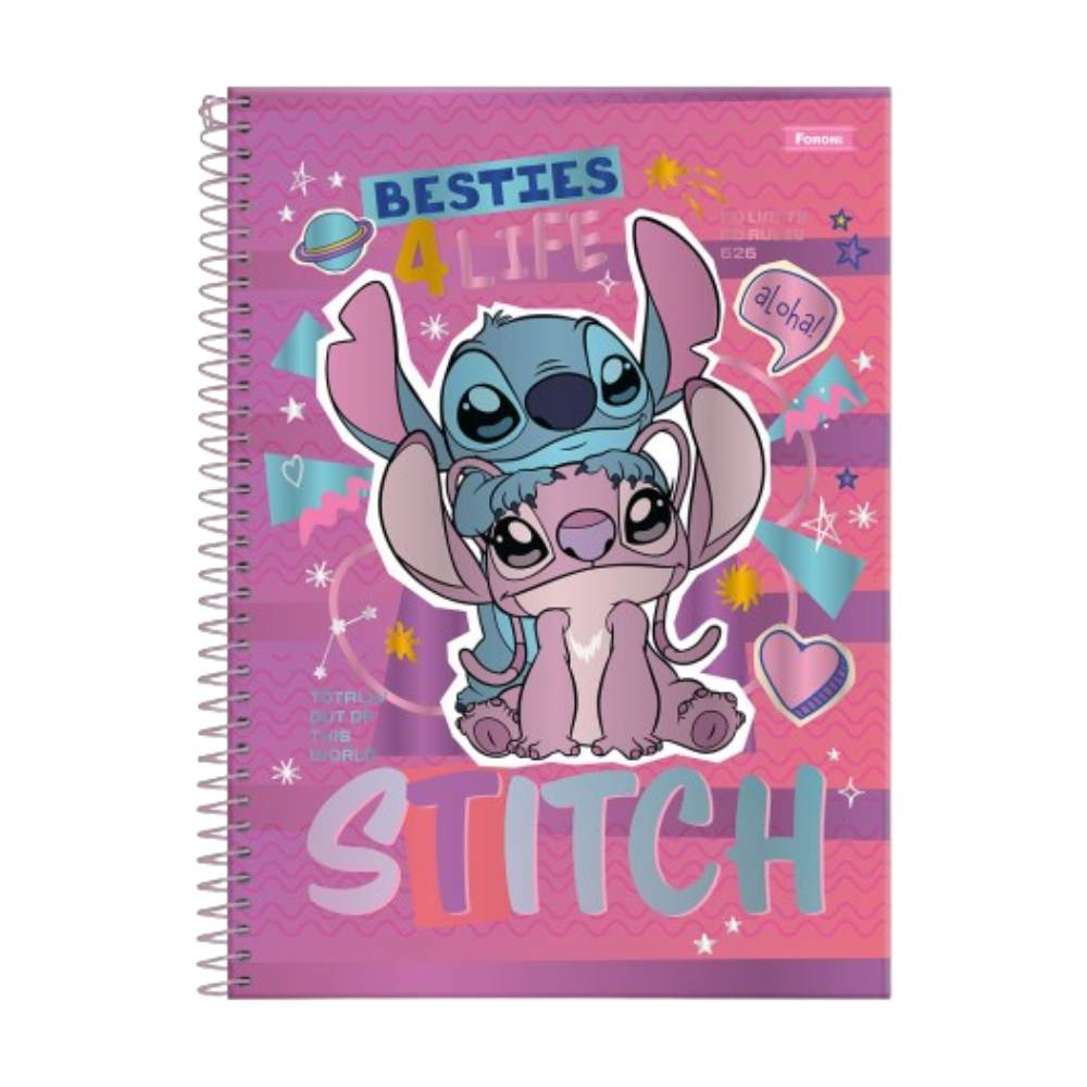 Caderno Universitário 1m 80fls Disney Stitch (Besties) FORONI