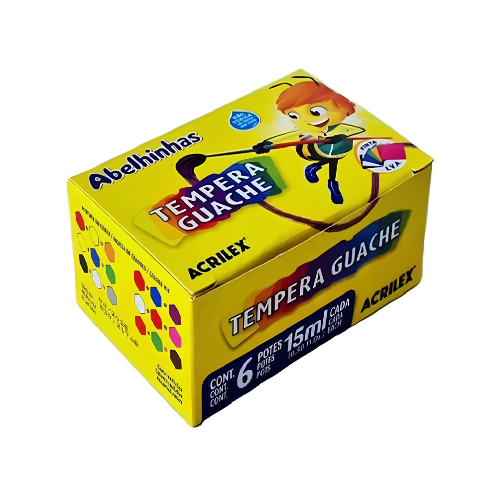 Tempera Guache 6 Potes de Cores 15ml ACRILEX