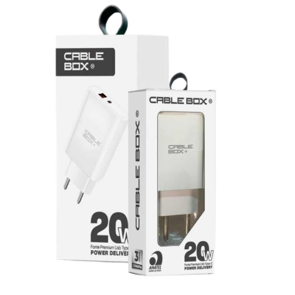 Carregador Premium Dupla Entrada USB A e Tipo C Fonte 20W CABLE BOX