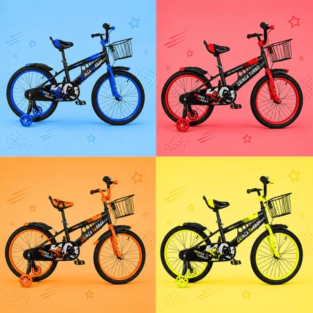 Bicicleta Infantil Turbo Aro 16 LED + Rodinha LED + Freio V-Brake + Cesti