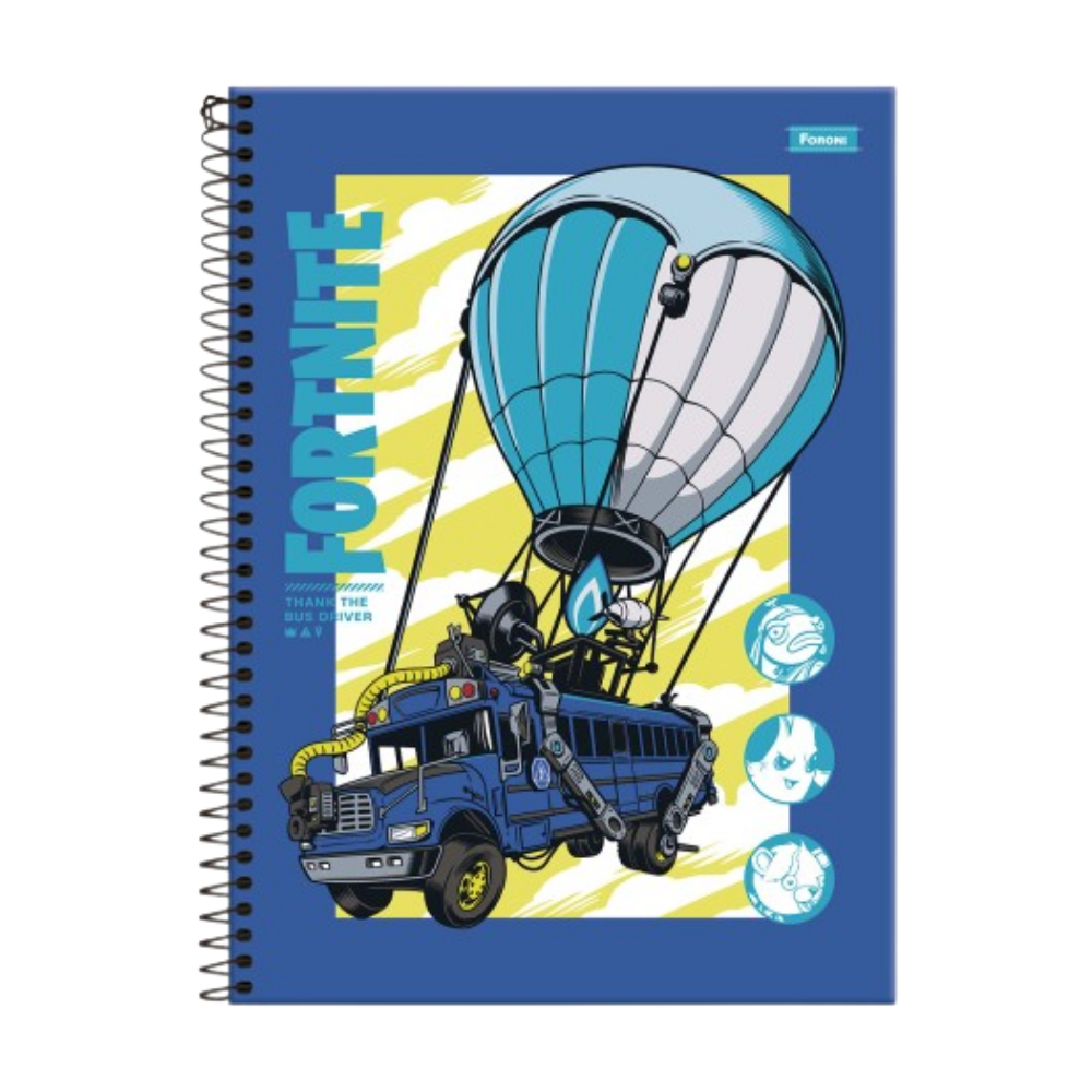 Caderno Universitário 1m 80fls Fortnite (Ônibus) FORONI