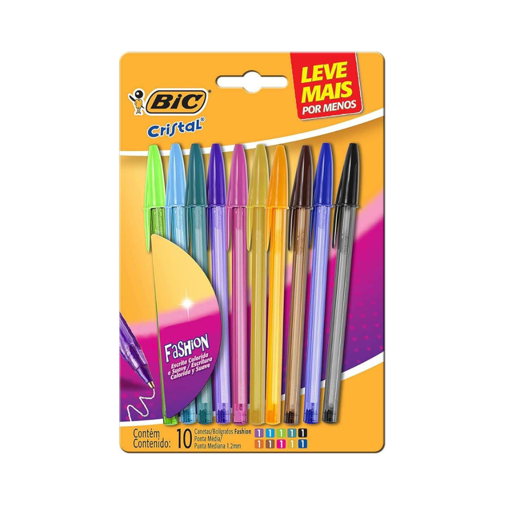 Conjunto de Canetas Esferográficas Cristal Fashion 10 Cores BIC