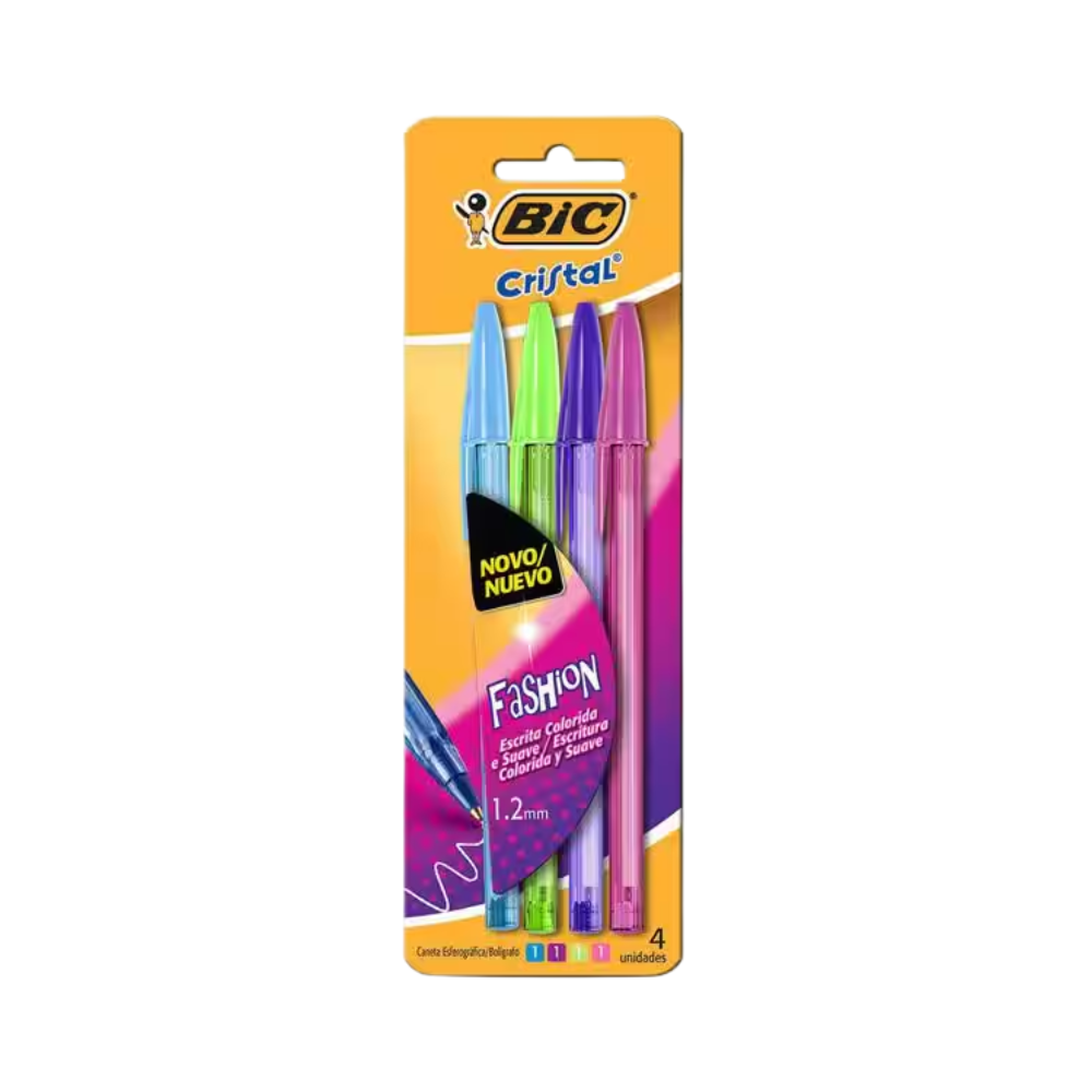 Conjunto de Canetas Esferográficas Cristal Fashion 4 Cores BIC
