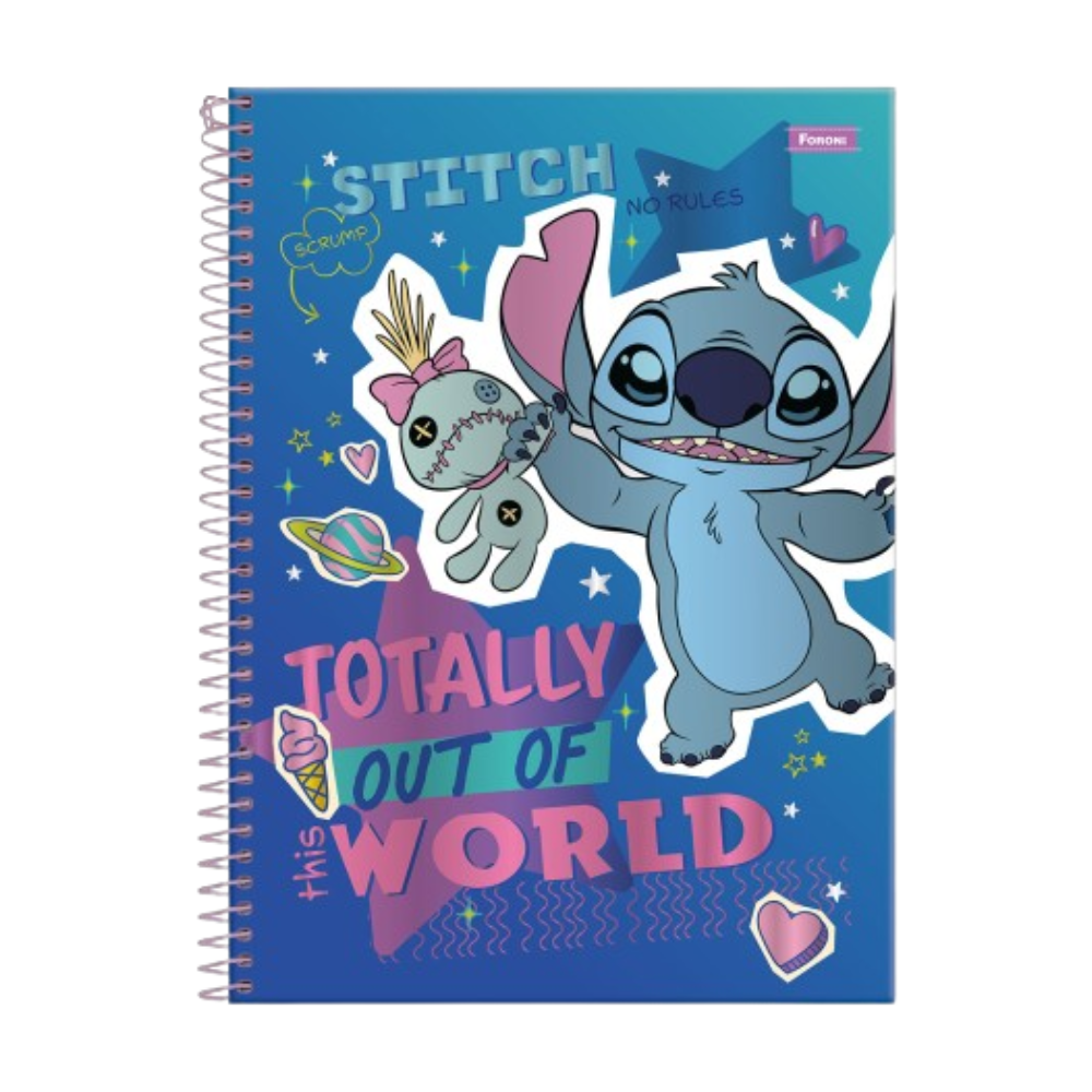 Caderno Universitário 1m 80fls Disney Stitch (Totally Out) FORONI