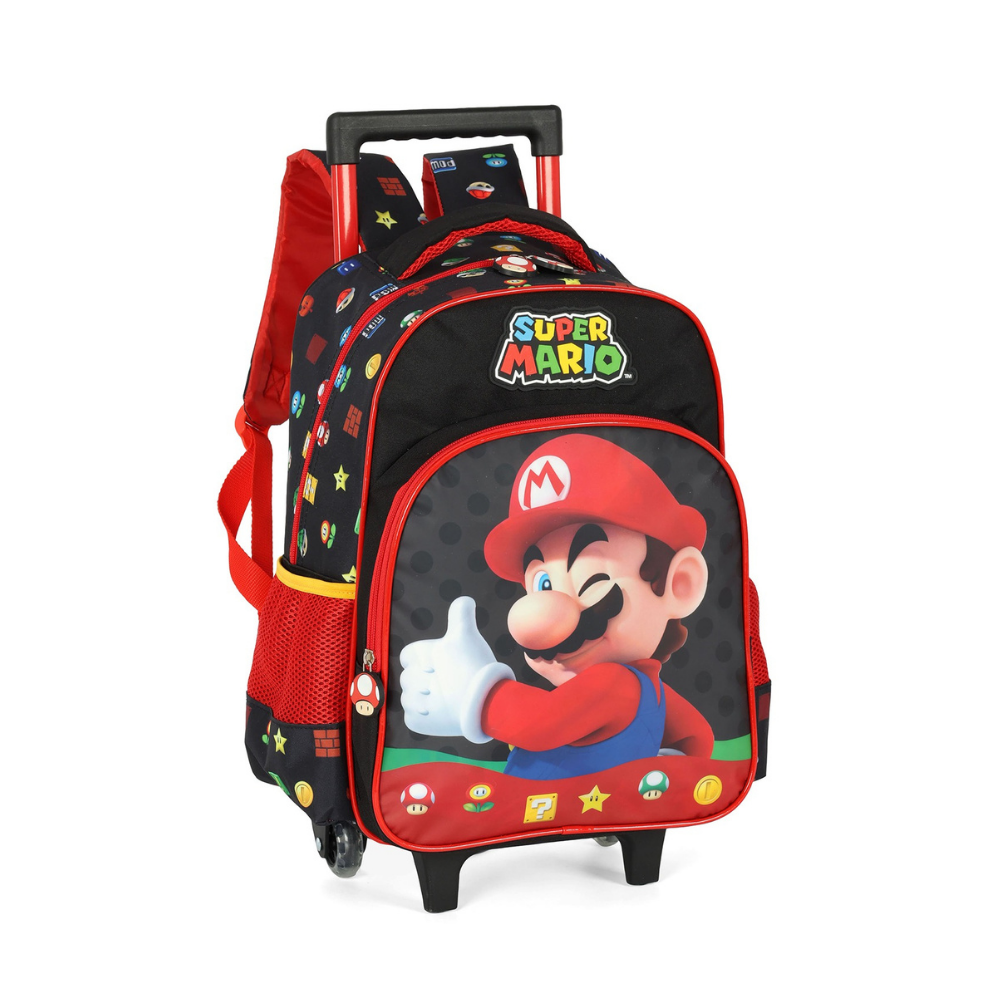 Mochila com Rodas e Alça Super Mario Bros Preto LUXCEL