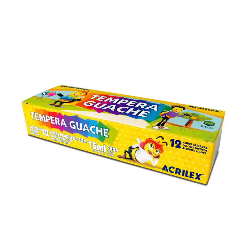Tempera Guache 12 Potes de Cores 15ml ACRILEX