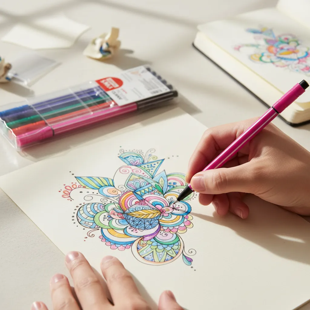 Conjunto de Canetas Fineliner 0.4mm Ponta Porosa 6 Cores YINS PAPER