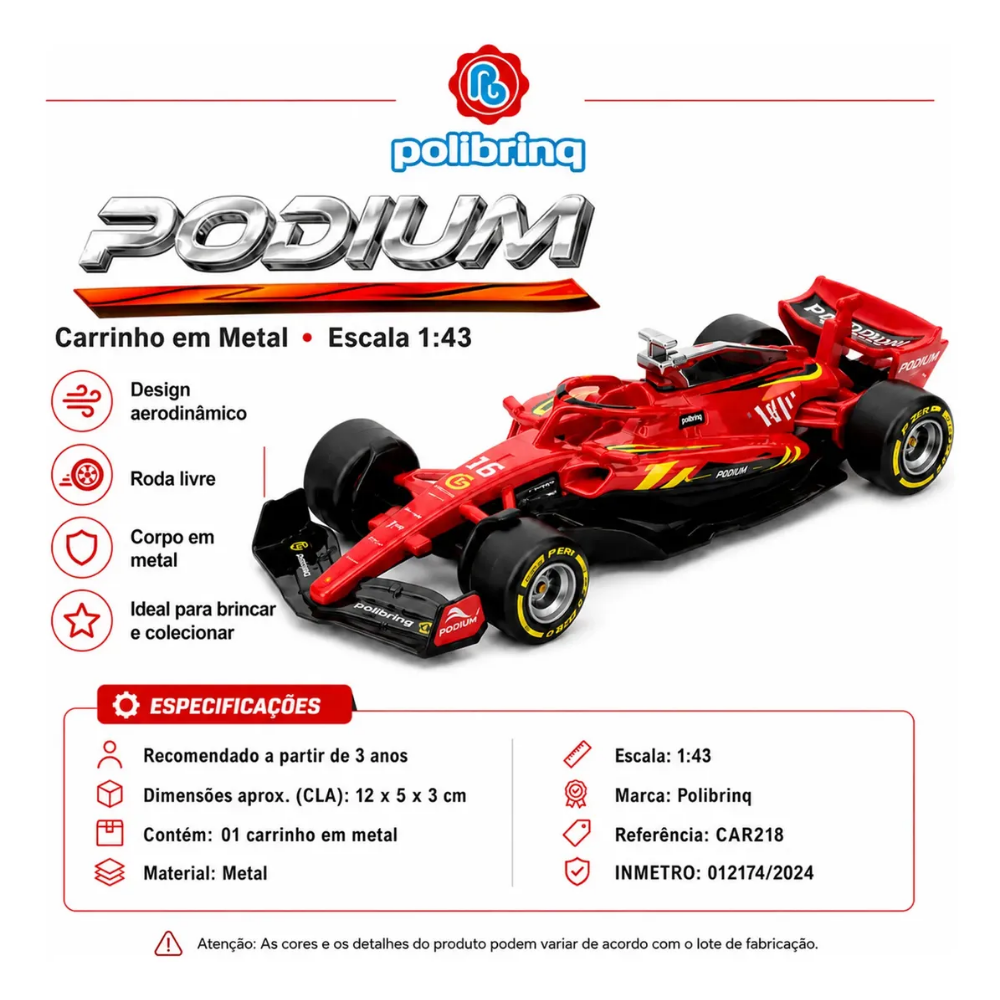 Carrinho em Metal Podium Vermelho POLIBRINQ